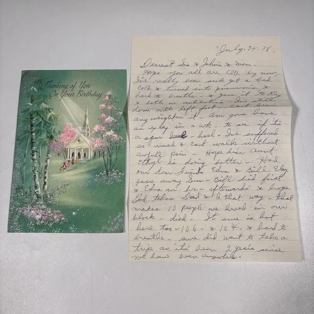 Vintage Religious Birthday Greeting Card Church Handwritten Letter Psalm 8:1 Art